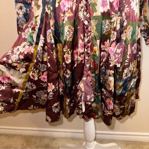 NWT Johnny Was Laurie Pippa Silk Patchwork Floral Burgundy Braid Belt Mini Dress - Picture 7 of 16